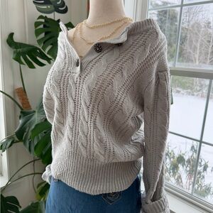 Elie Tahari Gray Cable Knit Sweater